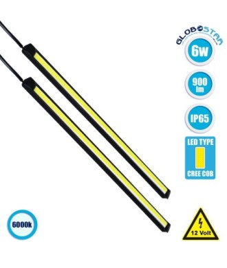 GloboStar® 81721 Σετ 2 Μπάρες Αλουμινίου DRL LED CREE COB 6W 600lm 120° DC 12V Αδιάβροχες IP65 Ψυχρό Λευκό 6000K